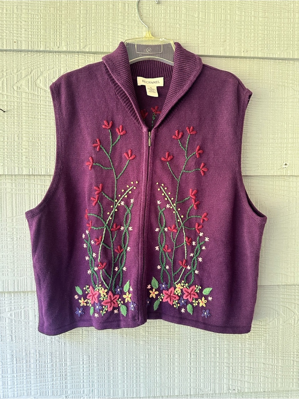 Bechamel Vintage Ramie Blend Embroidered Floral Knit Sweater Zip-up
Vest ~XL